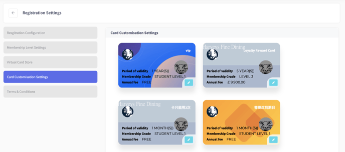 CRM - Registration Settings - Card Customisation Settings
